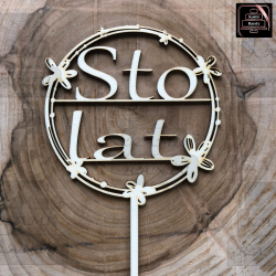 Topper "Sto Lat" koła, kwiaty